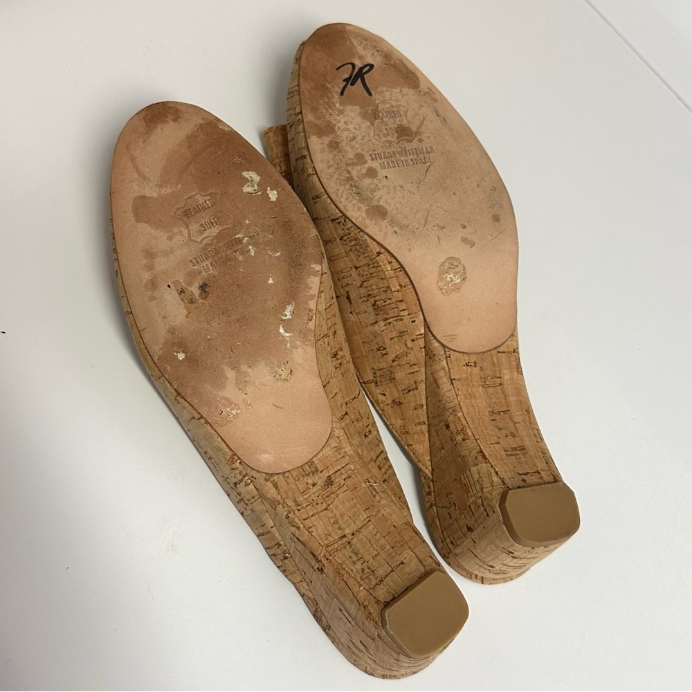Stuart Weitzman Cork Peep-Toe Mules - Picture 6 of 8